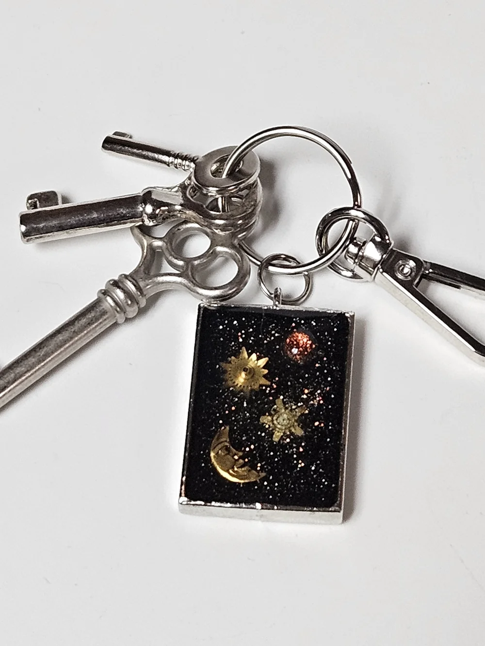 Celestial Moon & Sun Black Glitter Keychain Card Holder
